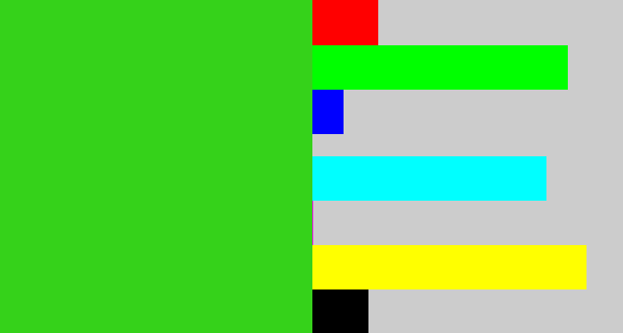 Hex color #35d21a - vivid green