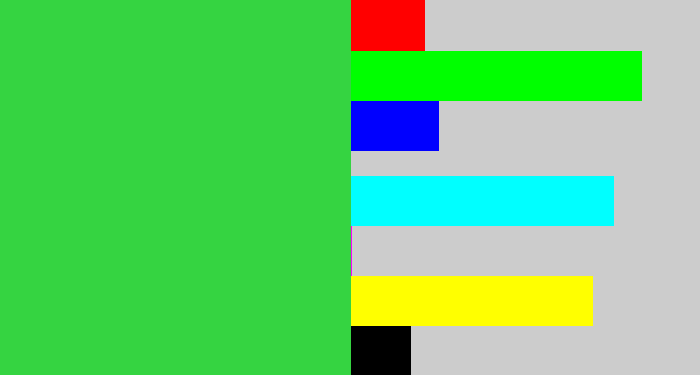 Hex color #35d441 - medium green