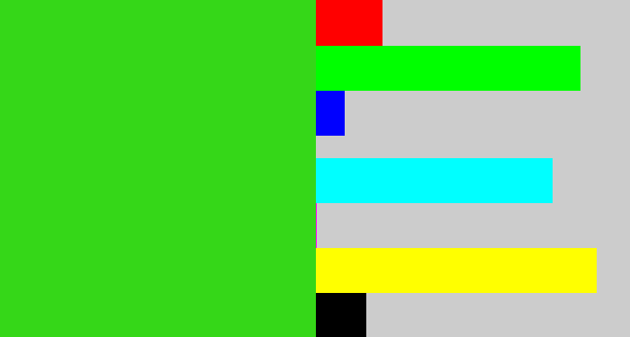 Hex color #35d718 - vivid green