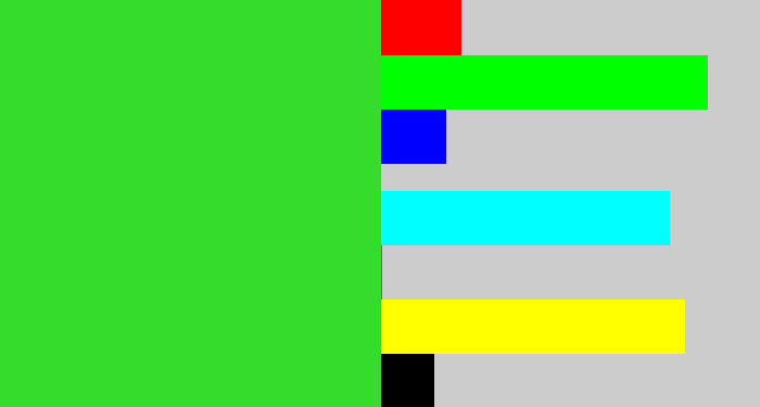 Hex color #35dc2b - radioactive green