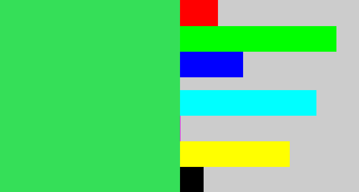Hex color #35df58 - bright light green