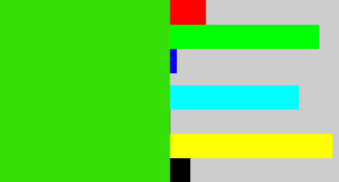 Hex color #35e00a - vivid green