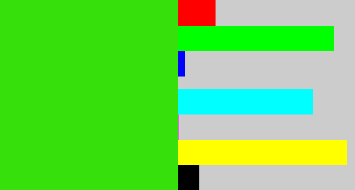 Hex color #35e00b - vivid green