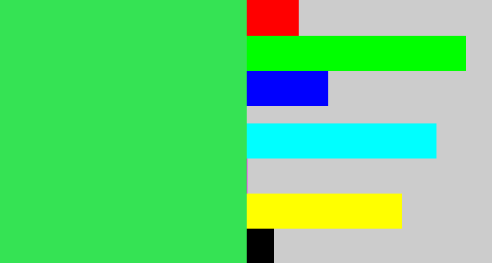 Hex color #35e354 - bright light green