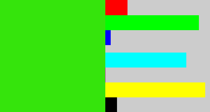 Hex color #35e40c - vivid green