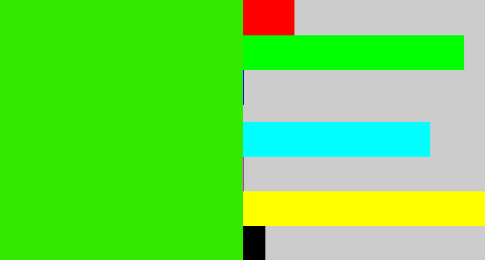 Hex color #35e800 - vivid green