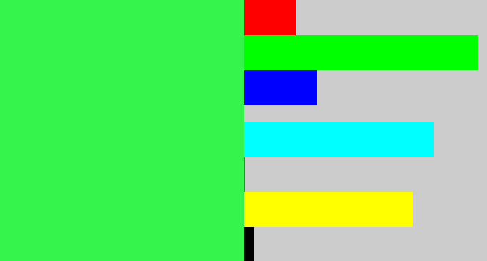 Hex color #35f54d - bright light green