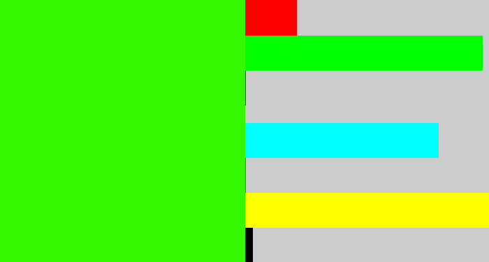 Hex color #35f700 - vivid green
