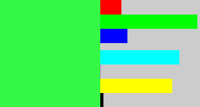 Hex color #35f746 - bright light green