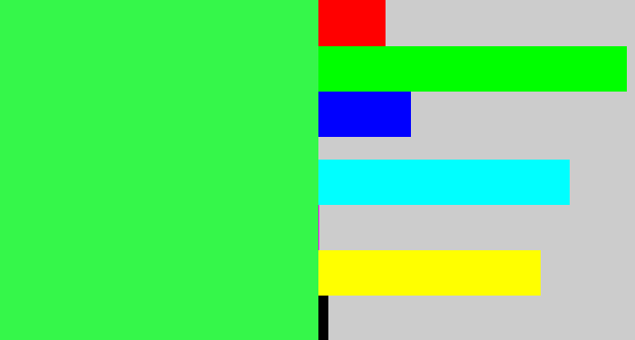 Hex color #35f74a - bright light green
