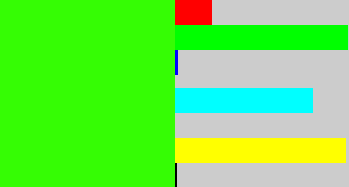 Hex color #35fd04 - vivid green