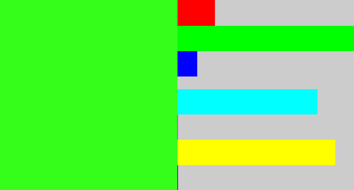 Hex color #35fe1b - radioactive green