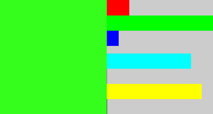 Hex color #35fe1d - radioactive green