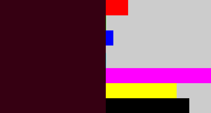 Hex color #360012 - dark maroon