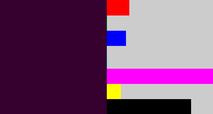 Hex color #36002f - dark plum