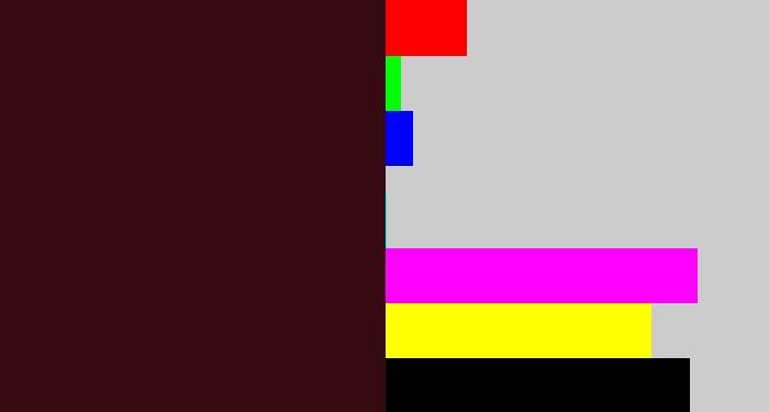 Hex color #360a11 - dark maroon