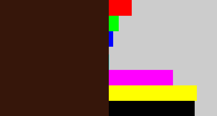 Hex color #36160a - dark brown