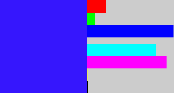 Hex color #3616fd - light royal blue
