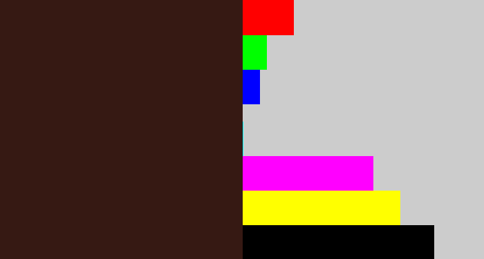 Hex color #361913 - dark brown