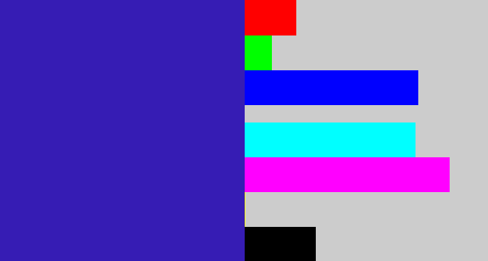 Hex color #361cb4 - indigo blue