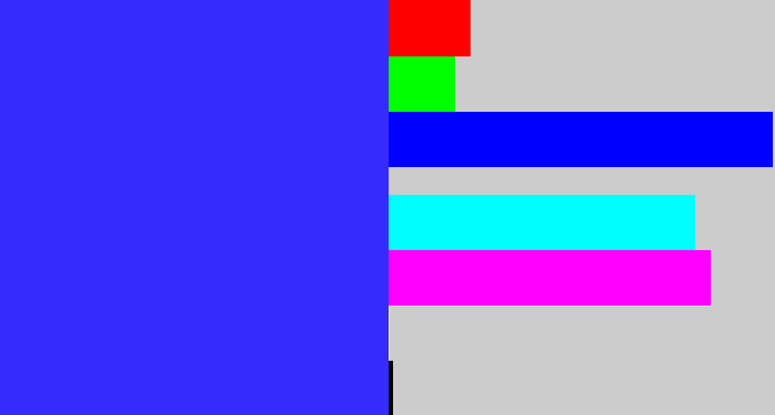 Hex color #362bfd - light royal blue