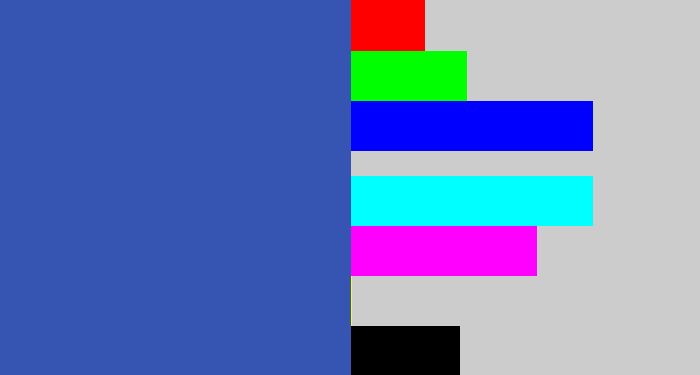 Hex color #3654b1 - mid blue