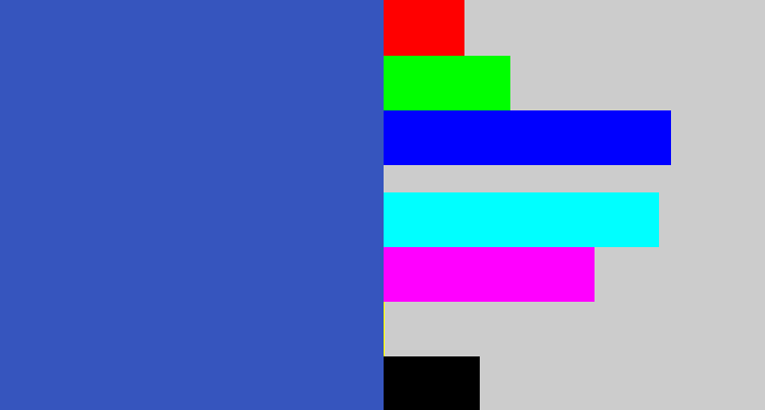 Hex color #3655be - medium blue