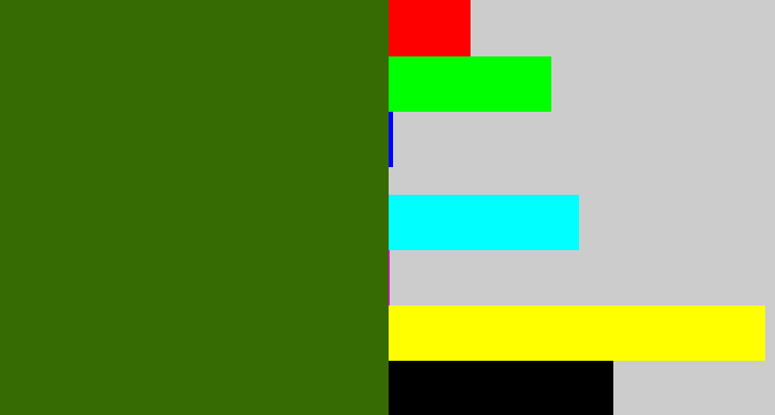 Hex color #366a03 - dark grass green