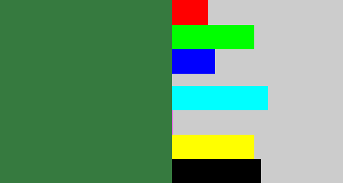Hex color #367a3f - darkish green