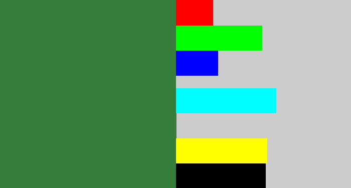 Hex color #367d3c - darkish green