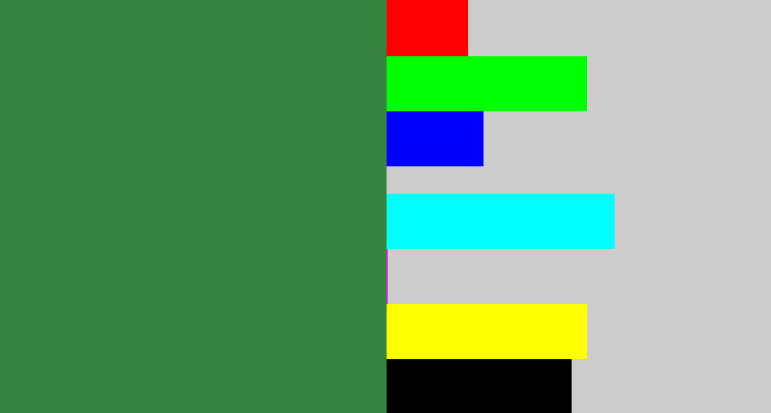 Hex color #36843f - darkish green