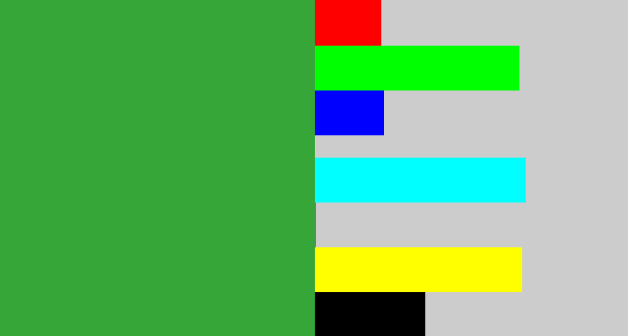 Hex color #36a638 - medium green