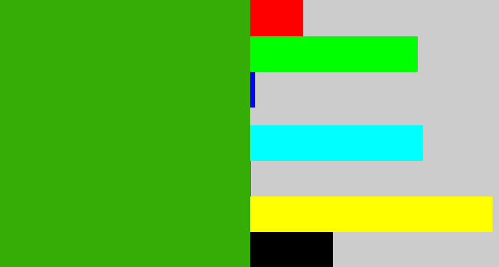 Hex color #36ac06 - grassy green