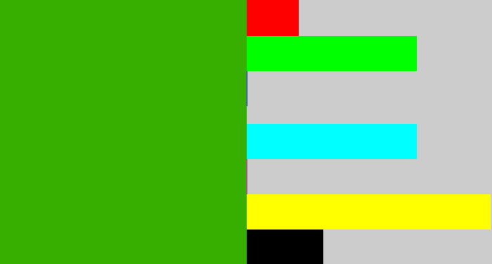 Hex color #36af01 - grassy green