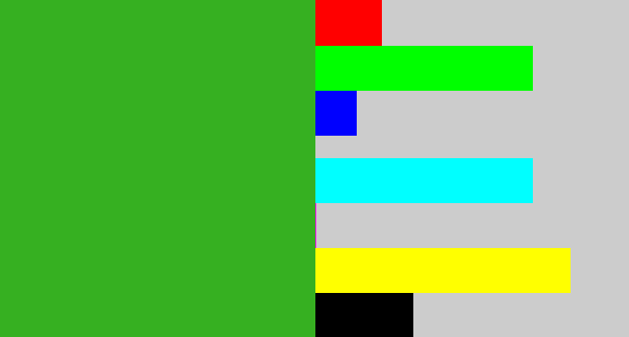 Hex color #36b021 - grass green