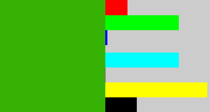 Hex color #36b205 - grassy green