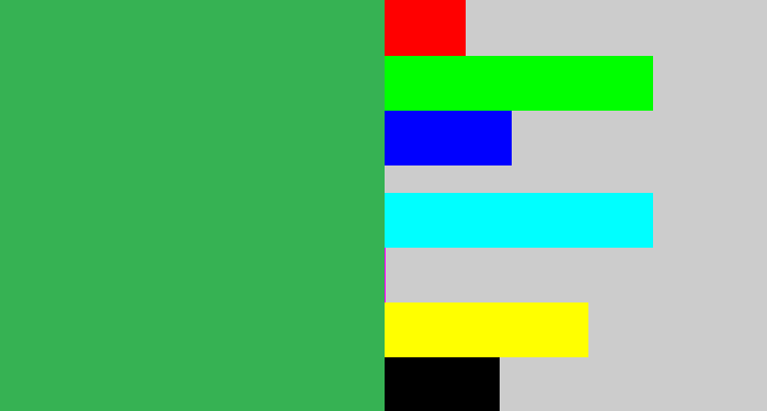 Hex color #36b253 - medium green