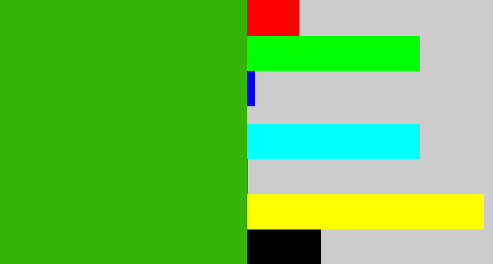 Hex color #36b307 - grassy green