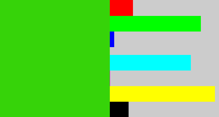 Hex color #36d309 - vivid green