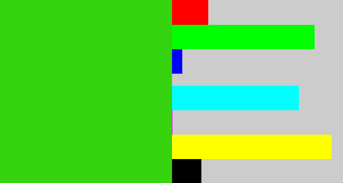Hex color #36d30f - vivid green