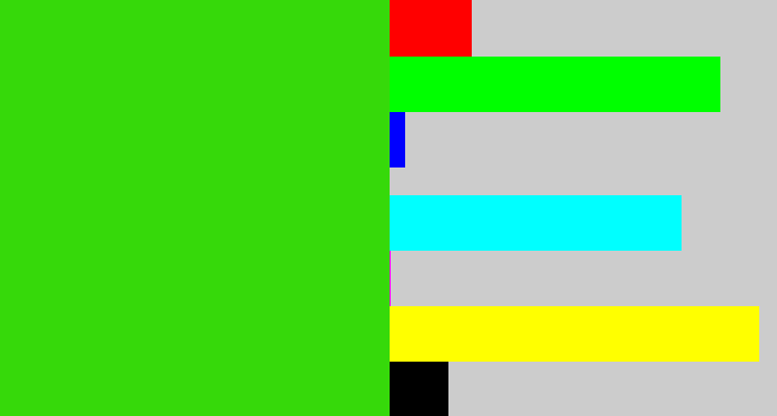 Hex color #36d90a - vivid green