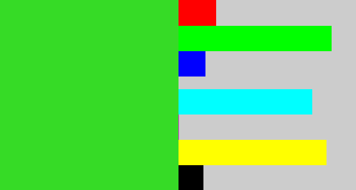 Hex color #36db26 - vivid green