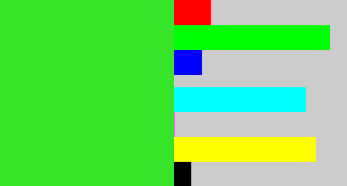 Hex color #36e52a - radioactive green