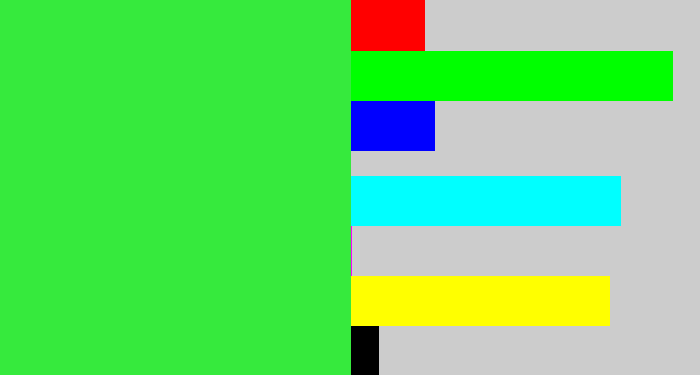 Hex color #36ea3d - bright light green