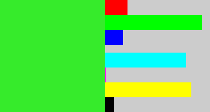Hex color #36eb2b - radioactive green