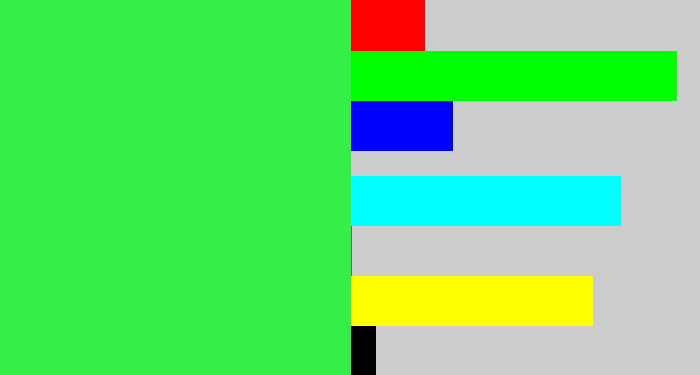 Hex color #36ed4a - bright light green