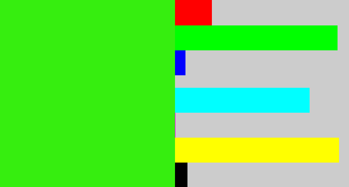 Hex color #36ee0f - vivid green