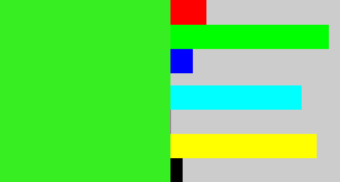 Hex color #36ee22 - radioactive green