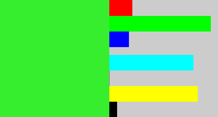Hex color #36ee2d - radioactive green