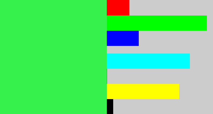 Hex color #36f04c - bright light green
